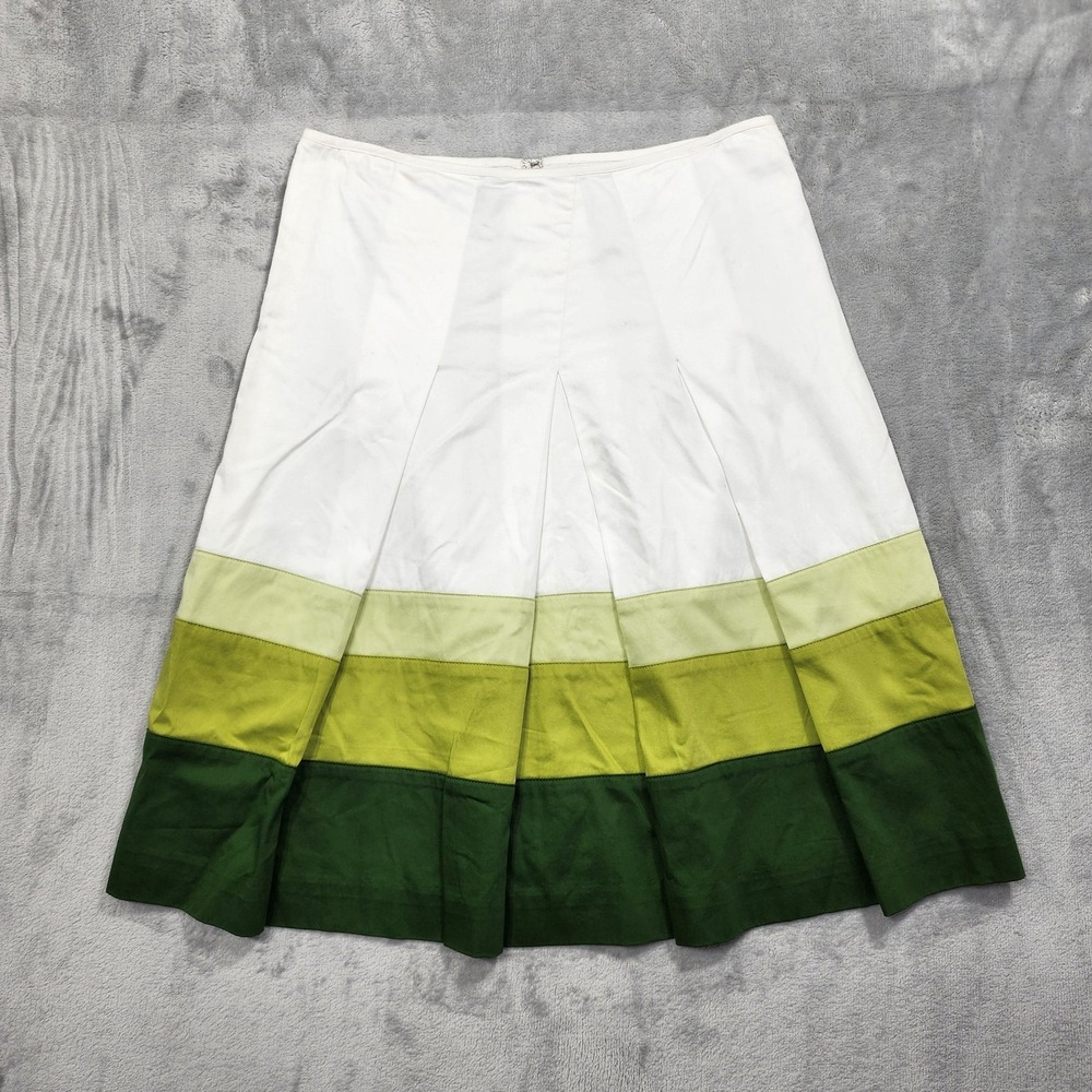 Talbots Skirt Womens 2P PETITE White Green Pleated Colorblock Ombre Lined Preppy